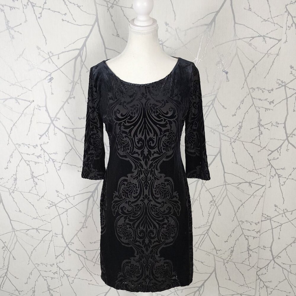 Ivanka Trump Paisley Velvet Burnout Round Neck Sheath Dress